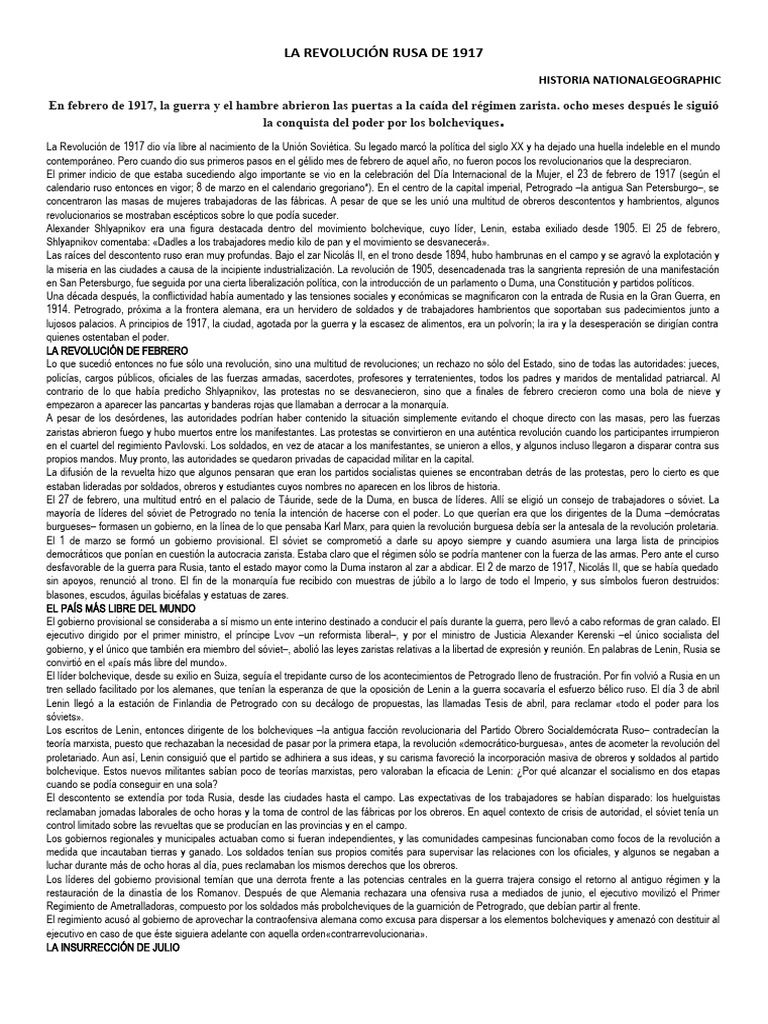 La Revolución Rusa de 1917 | PDF | Vladimir Lenin | Bolcheviques