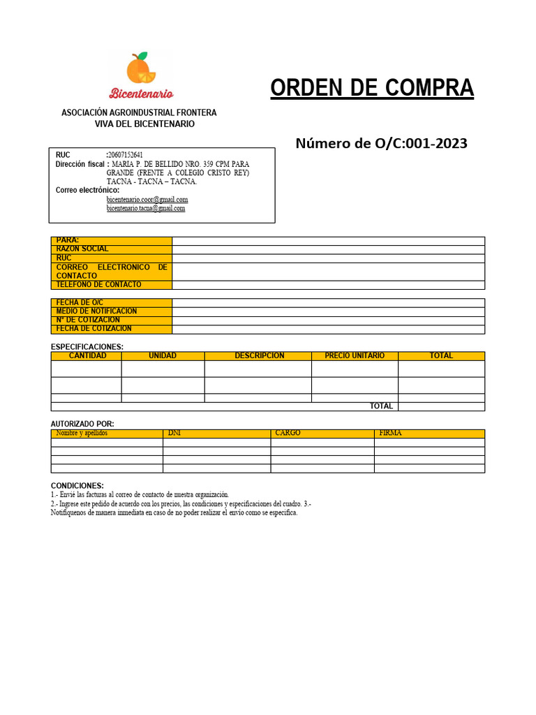 Modelo de Orden de Compra | PDF