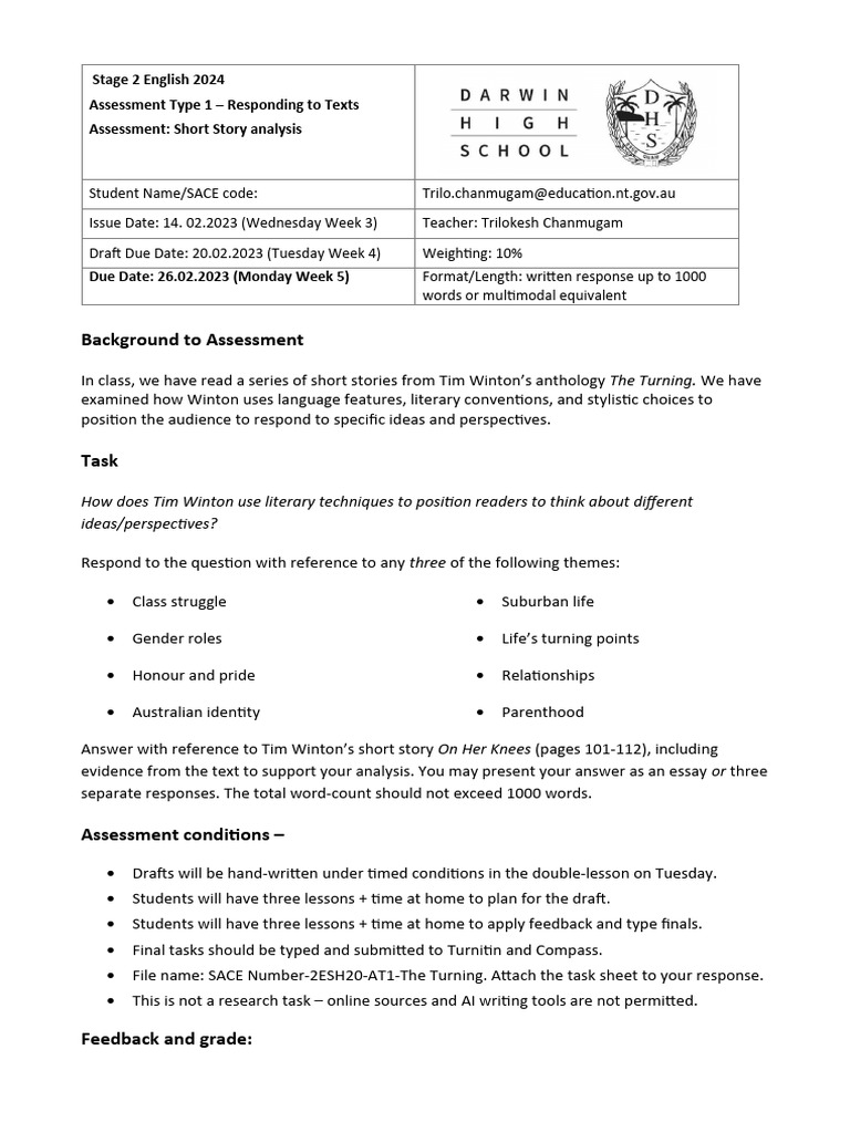 Task 1 - The Turning Short Story Response | PDF | Knowledge | Evaluation