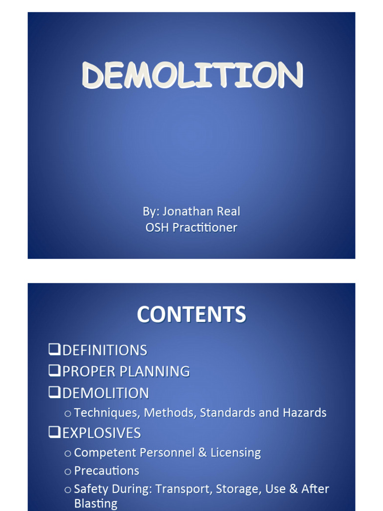 Demolition Techniques Using Explosives | PDF | Demolition | Explosion
