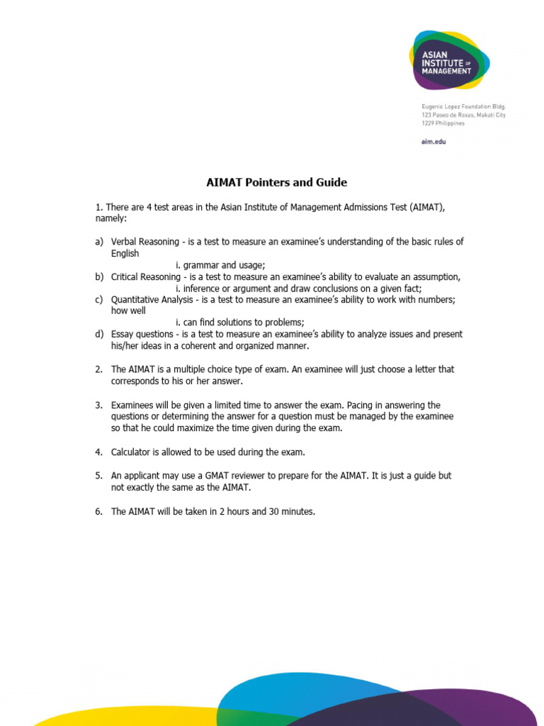 AIMAT Test Guide and Pointers | PDF | Career & Growth