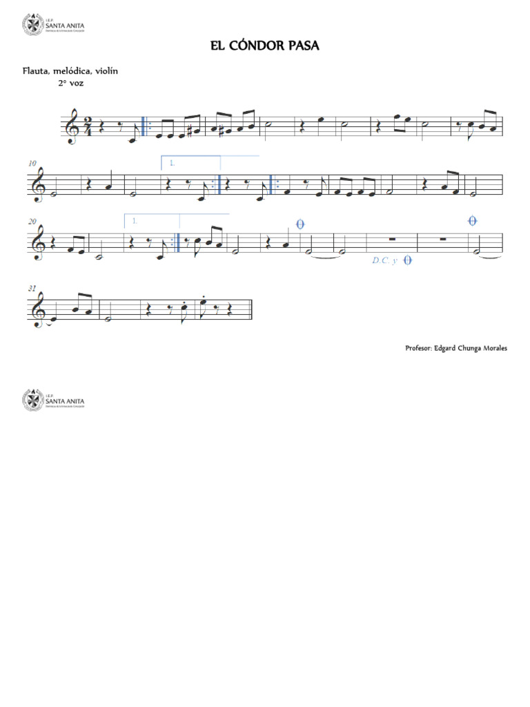 EL CÓNDOR PASA - Flauta, Violín y Melódica 2° Voz | PDF