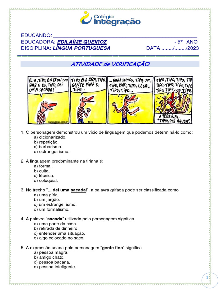 Exercícios de Variações Linguísticas 6º Ano | PDF | Comunicação ...