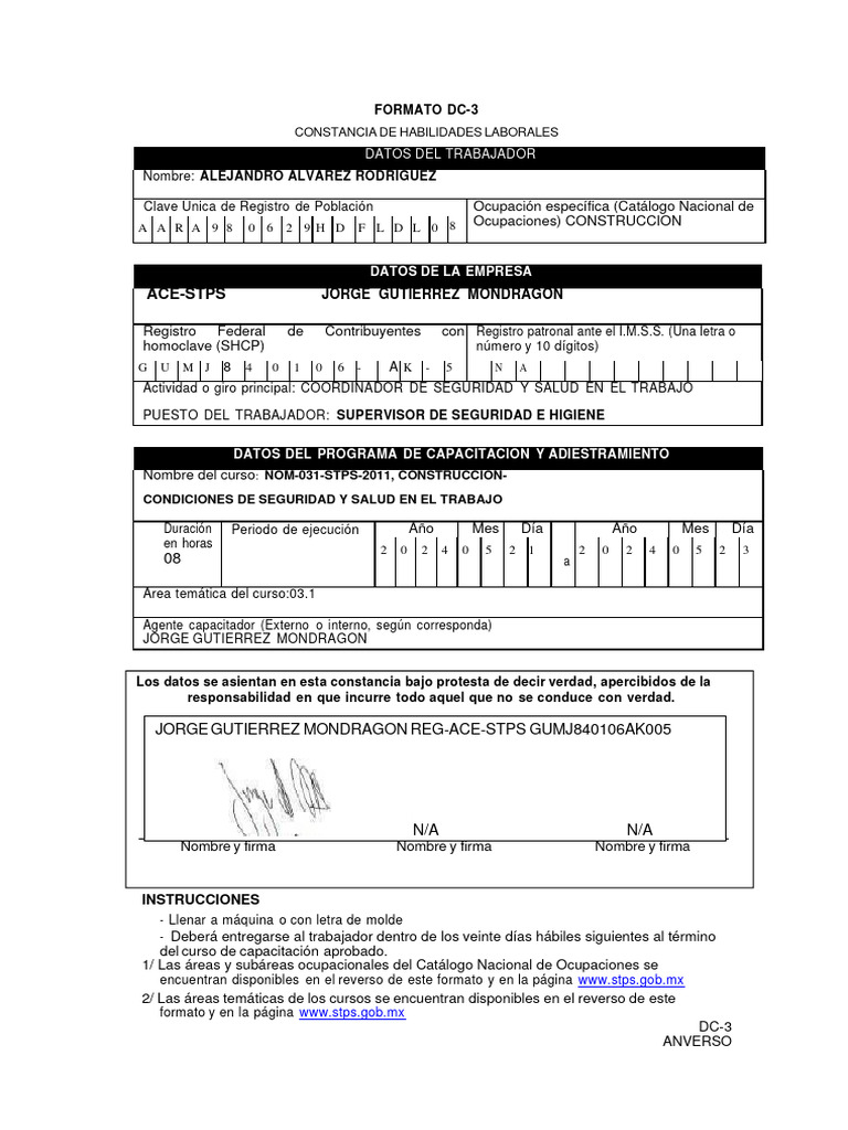 DC3 Alejandro Alvarez Nom 031 - 071755 | PDF