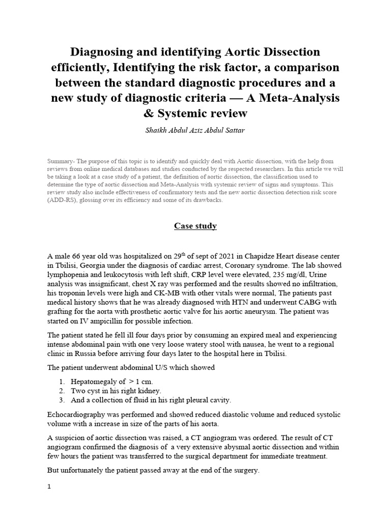 Diagnosing and identifying aortic dissection efficiently identifying