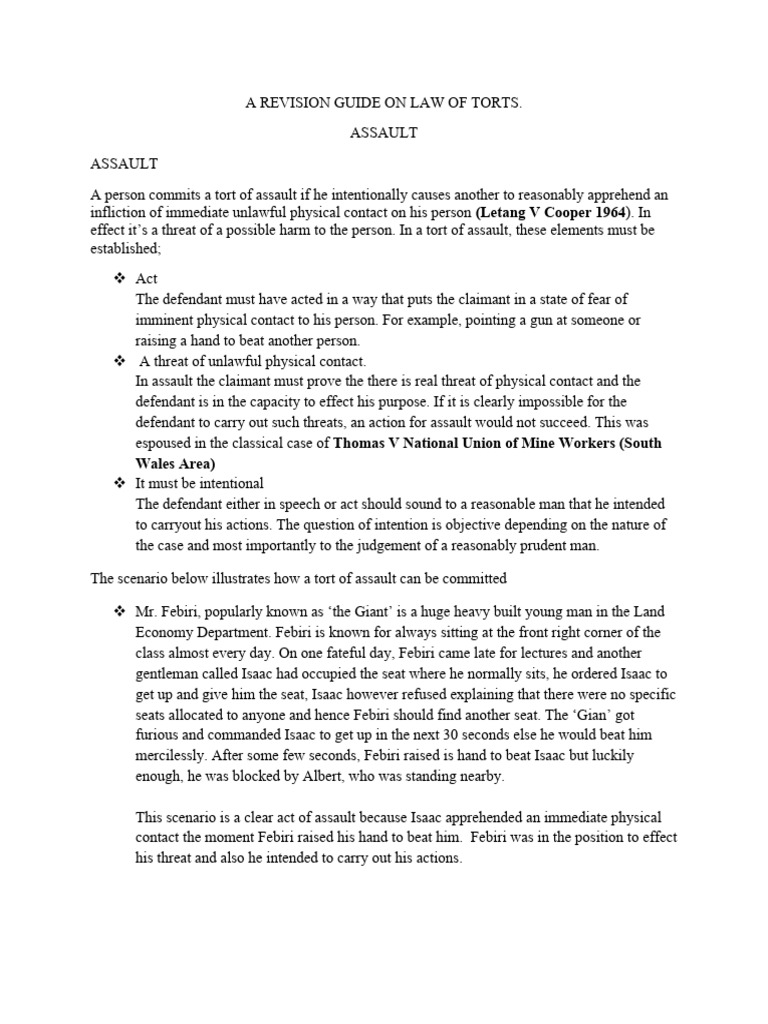 Assault Assignment | Download Free PDF | Assault | Tort