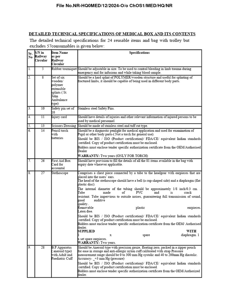 Medical Box Technical Specifications | PDF | Technology & Engineering