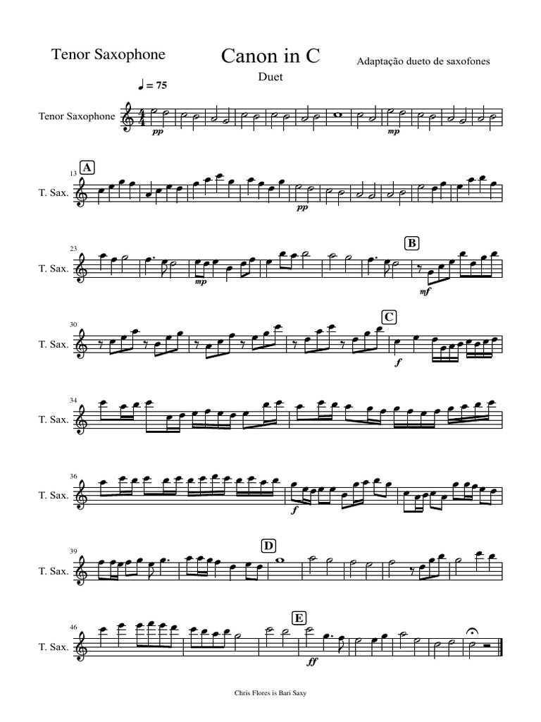 Canon in C-Tenor Saxophone | PDF | Saxophone | African American Music