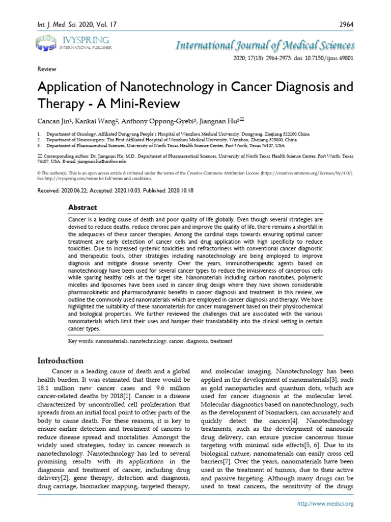 Nanotechnology in Cancer Diagnosis & Therapy | PDF | Medical Imaging ...