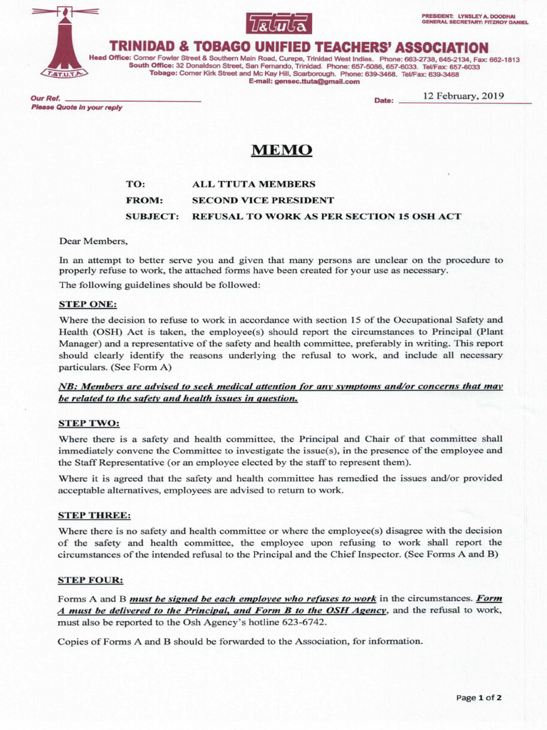 Refusal To Work As Per Section 15 OSH Act | PDF