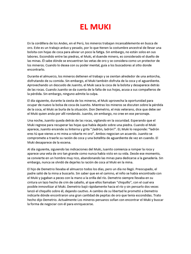 La leyenda del Muki en las minas peruanas | PDF