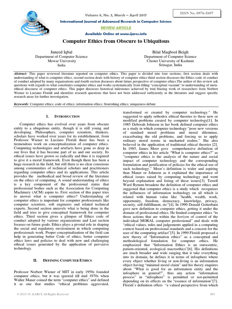 Evolution of Computer Ethics | PDF | Software Engineering | Information