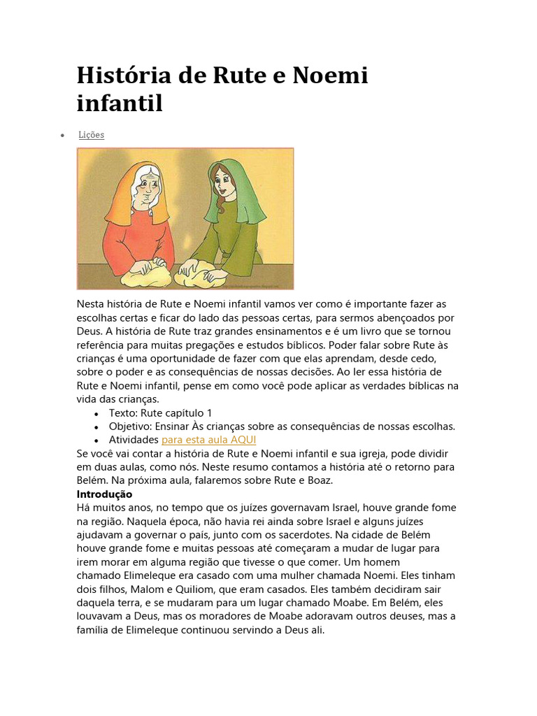 Rute e Noemi: Lições para Crianças | PDF | Livro de Ruth | Oração