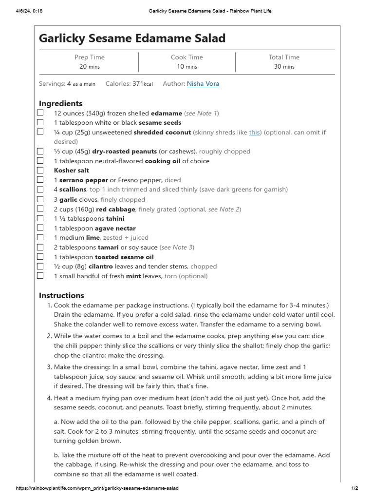 Garlicky sesame edamame salad rainbow plant life download free pdf