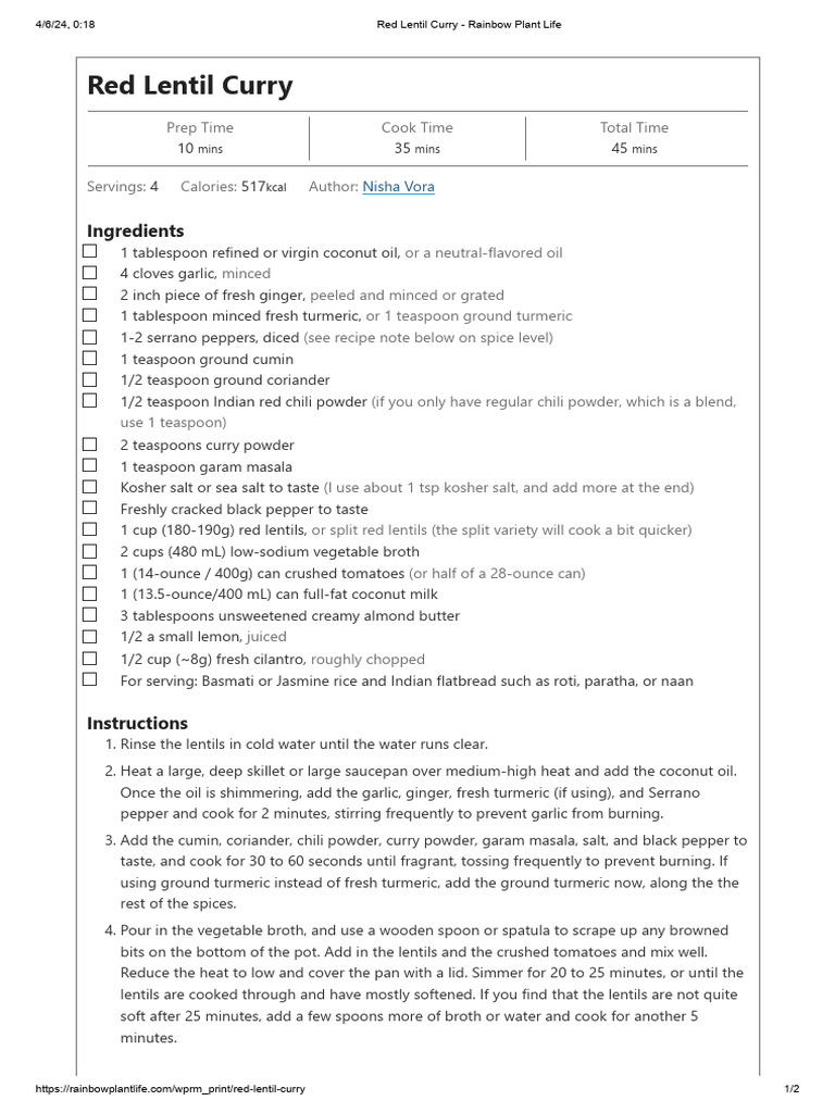 Red lentil curry rainbow plant life pdf curry indian cuisine