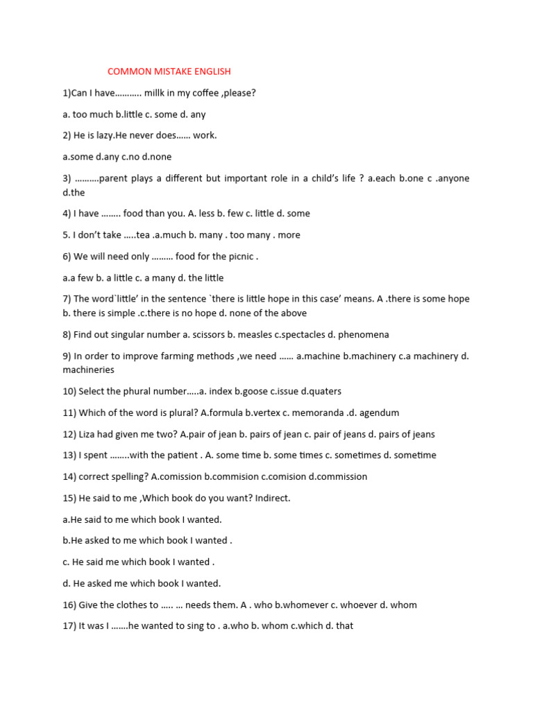 Common English Mistakes Quiz | PDF | Verb | Clause