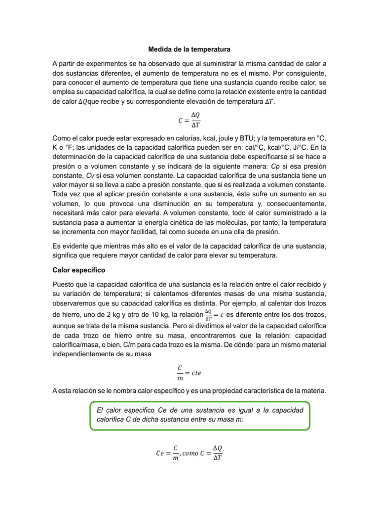 Calor Específico | PDF | Calor | Capacidad calorífica