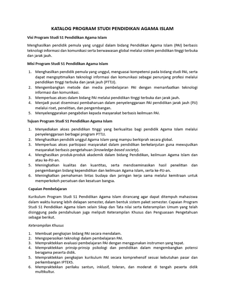 Kurikulum S1 Pendidikan Agama Islam | PDF