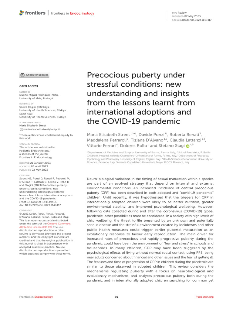 Precocious Puberty Under Stressful Conditions New Understanding and ...