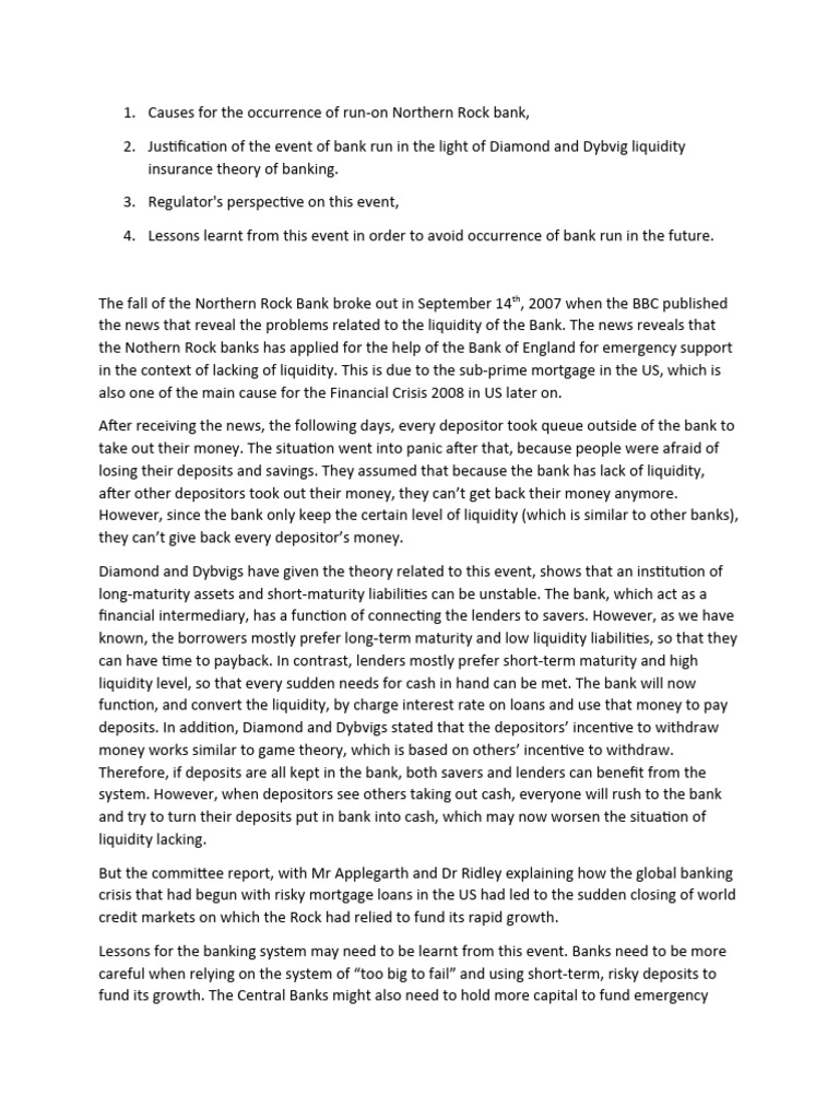 Northern Rock Bank Run Analysis | PDF | Market Liquidity | Banks