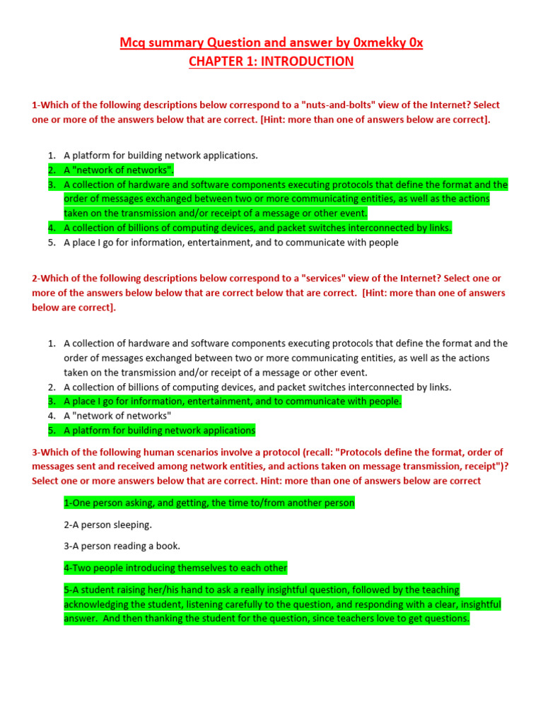 Mcq summaryquestion and answer pdf computer network network packet