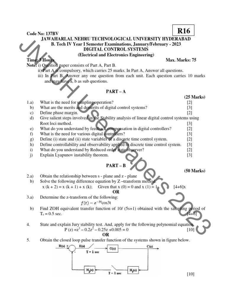 Digital Control Systems Exam Paper | PDF | Control Theory | Applied ...