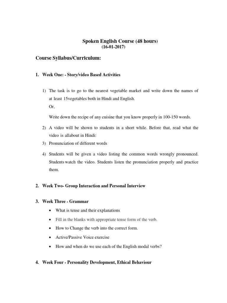 Six-Week Spoken English Course Overview | PDF | English Language ...