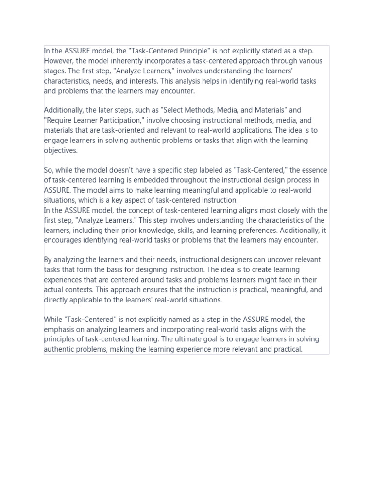 Task-Centered Learning in ASSURE Model | PDF