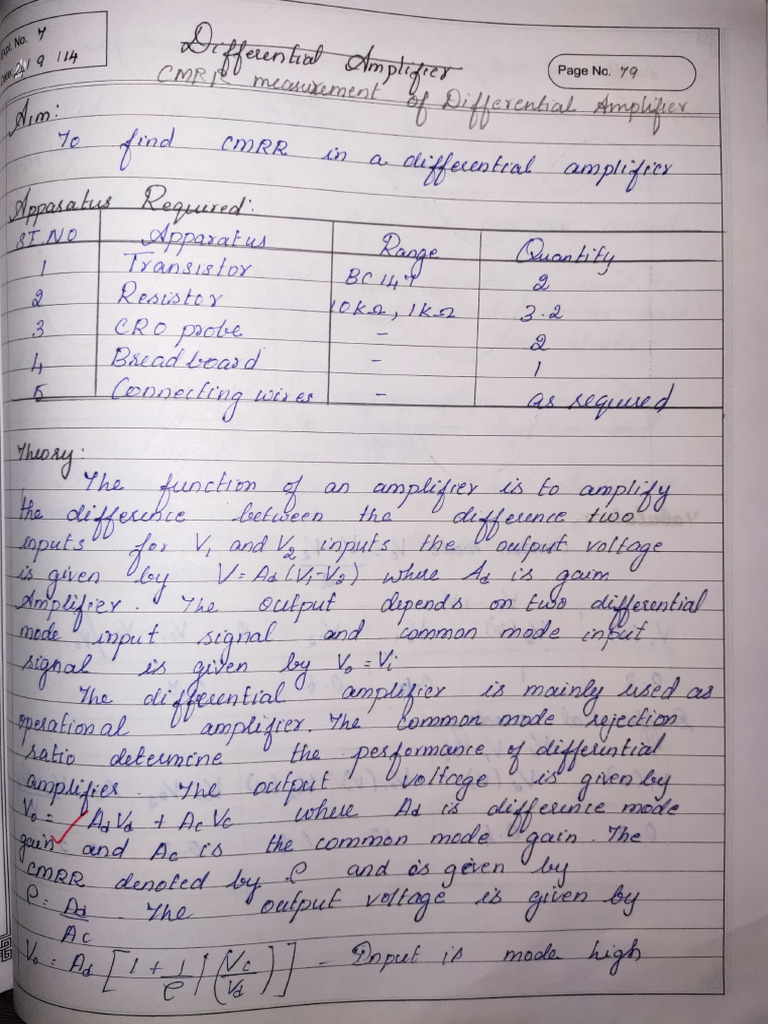 CMRR Measurement of Differential Amplifier PDF