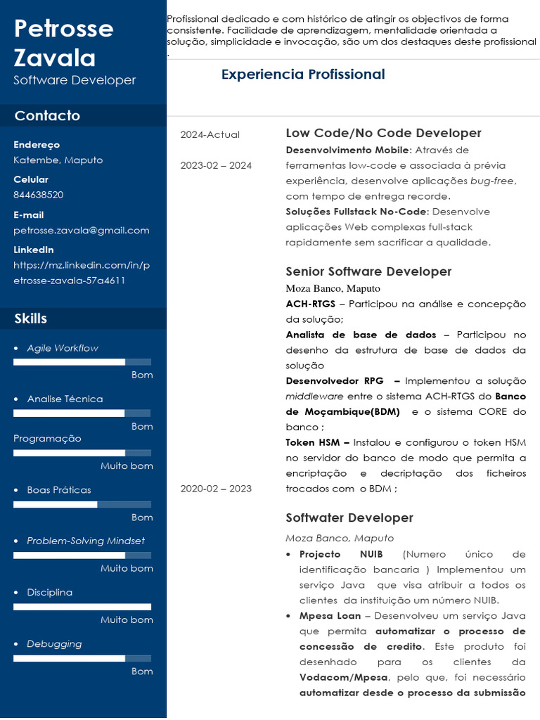 Perfil de Desenvolvedor de Software | PDF | Microsoft SQL Server | IBM DB2