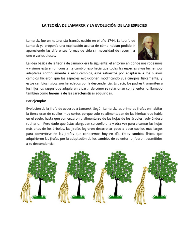 La Teoría de Lamarck y La Evolución de Las Especies | PDF