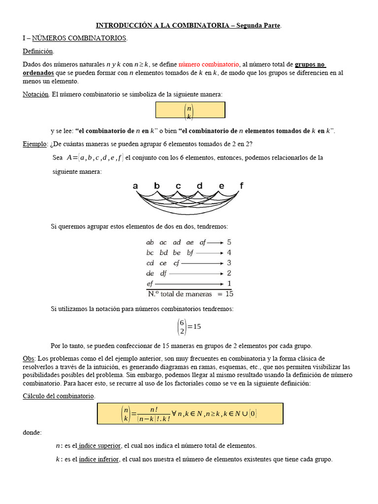 Números Combinatorios y Propiedades | PDF | Combinatoria | Matemática ...