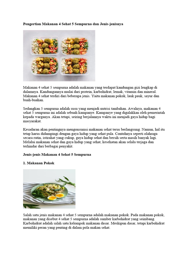 Pengertian Makanan 4 Sehat 5 Sempurna Dan Jenis Pdf