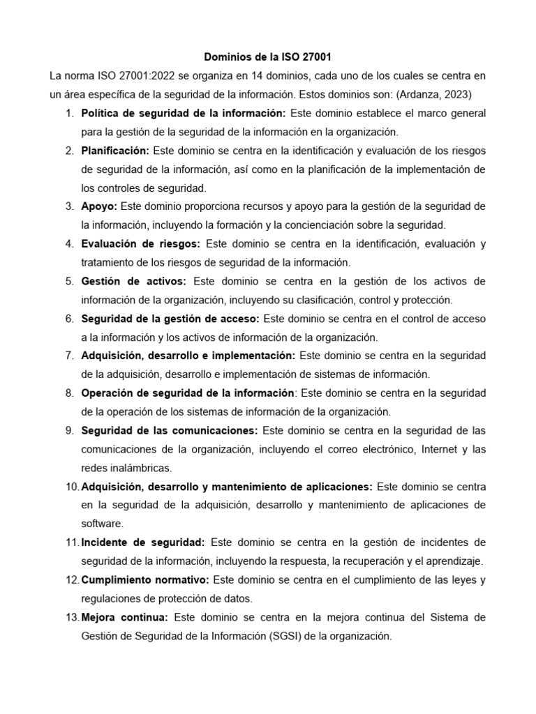 Dominios de La ISO 27001 | PDF | Seguridad de información | La ...