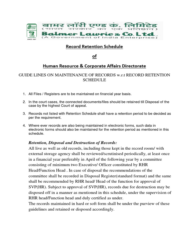 Record Retention Schedule of Human Resource DocumentsFinal PDF