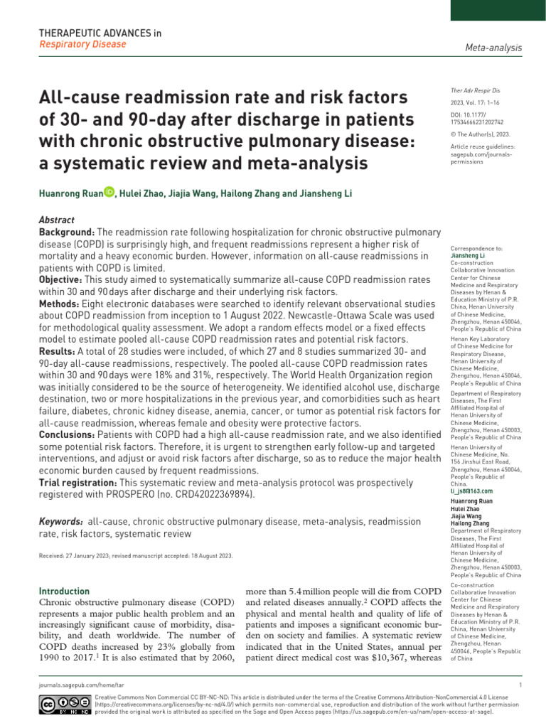 COPD Readmission Rates and Risk Factors | PDF | Chronic Obstructive ...