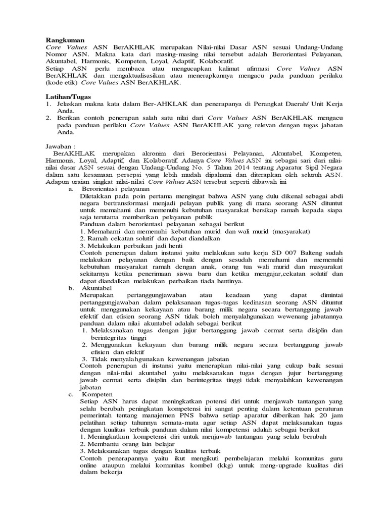 Implementasi Core Values ASN BerAKHLAK | PDF | Karier & Perkembangan ...