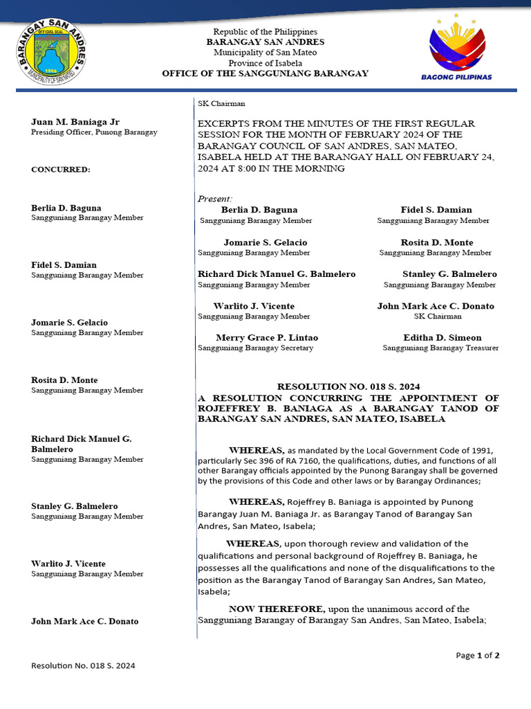 Resolution 018-2024 | PDF | Philippines | Government