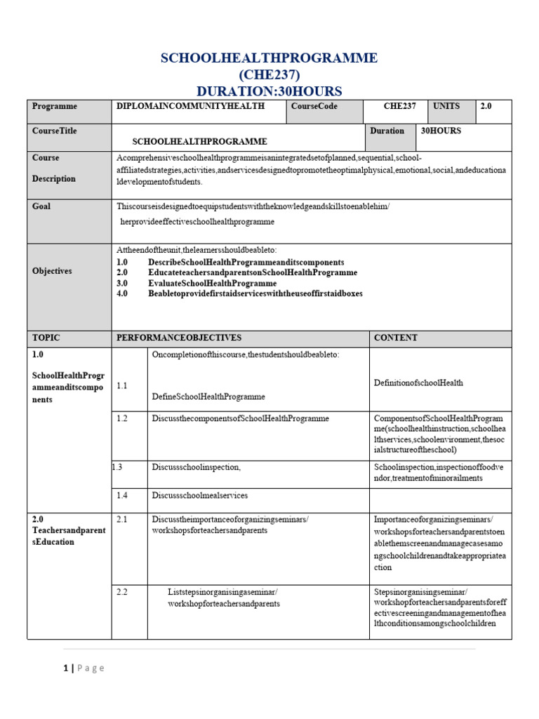 School Health Programme Overview | PDF | Human Diseases And Disorders ...
