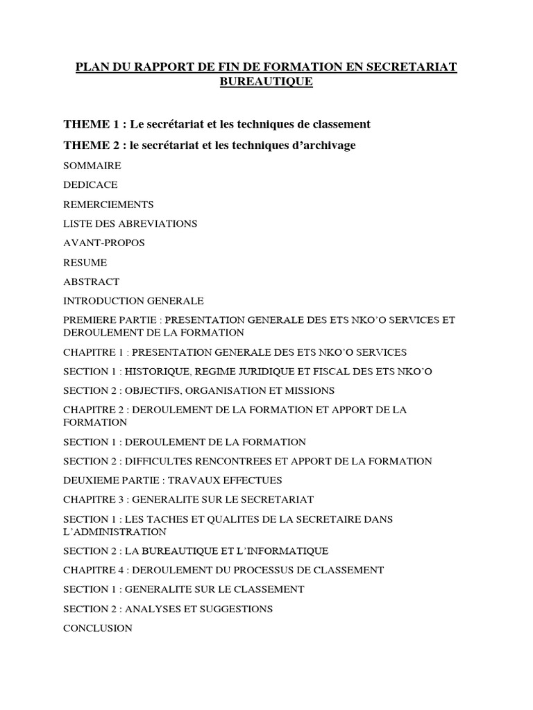 Rapport de Fin de Formation en Secrétariat | PDF | Technologie et ...