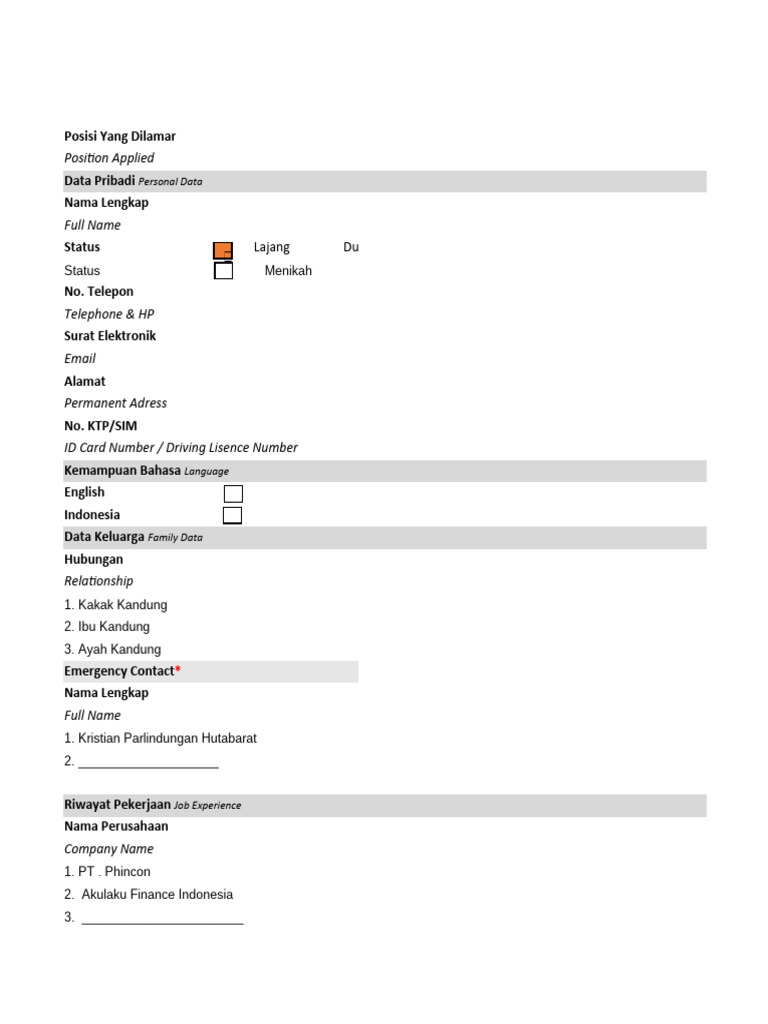Kevin Hutabarat Application Form | PDF