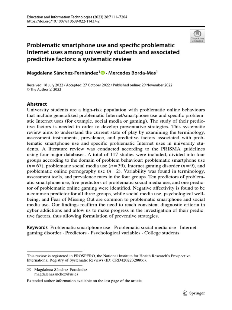 Problematic Smartphone Use in Students | PDF | Psychology | Behavioural ...