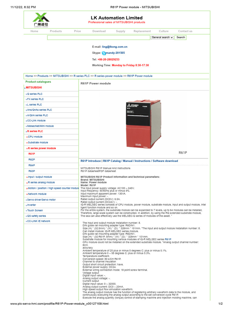 Mitsubishi R61P Power Module Overview | PDF | Programmable Logic ...