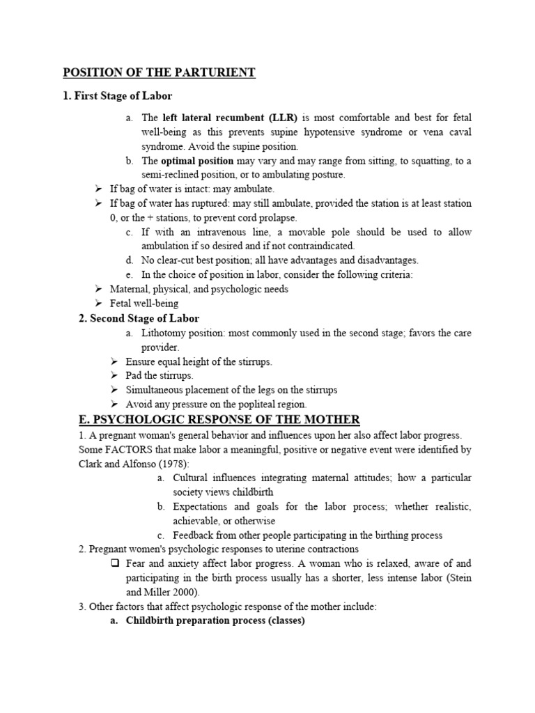 Labor Positions and Maternal Psychology | PDF | Childbirth | Pain