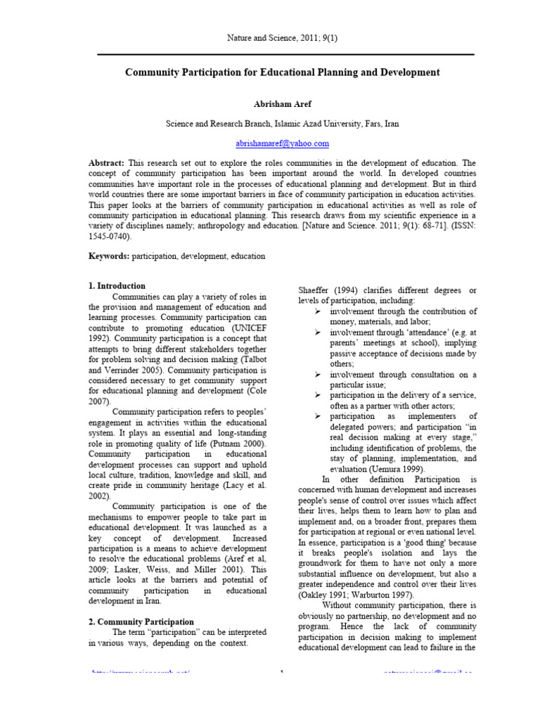 Community Participation For Educational Planning and Development