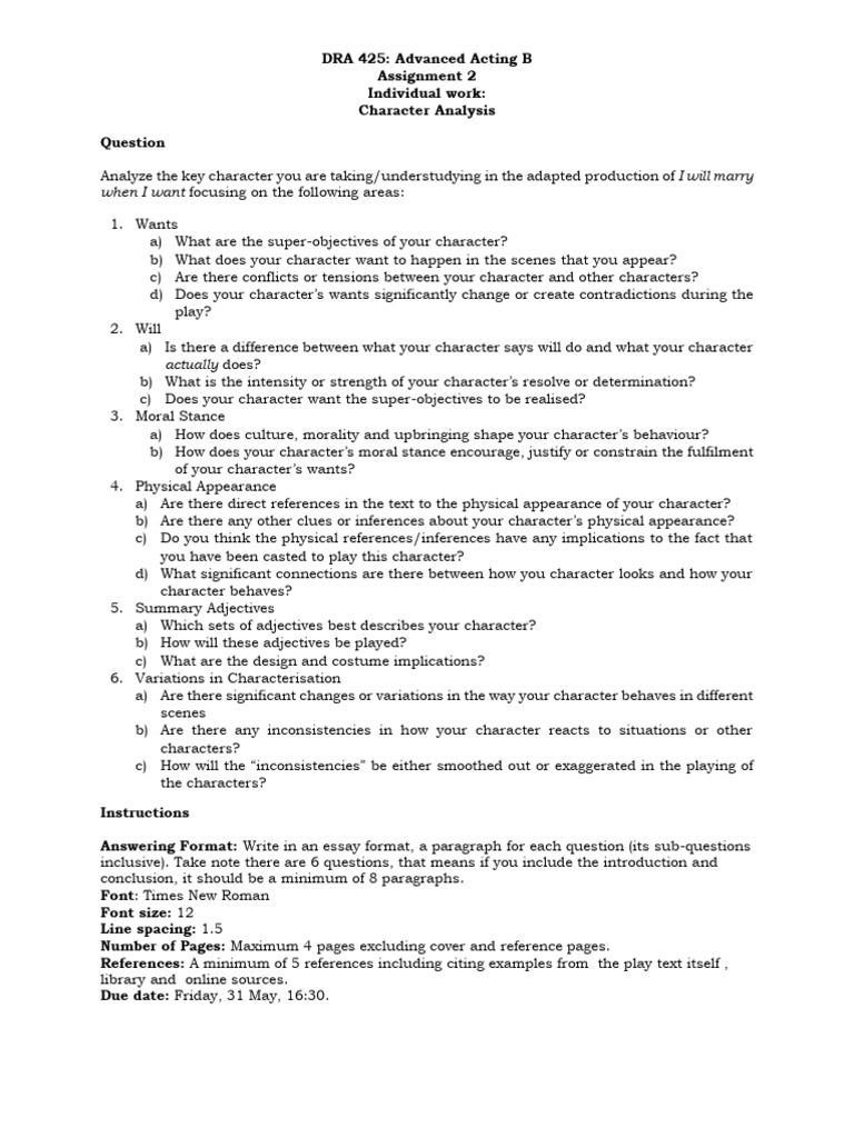 Character Analysis for Acting Assignment | PDF | Career & Growth ...