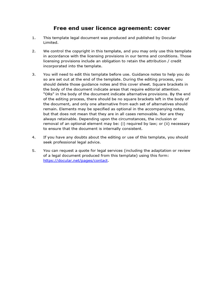 Free End User Licence Agreement | PDF | Indemnity | License