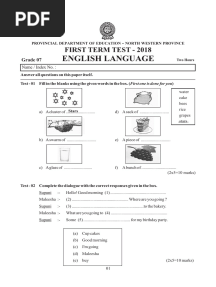 Grade 07 English 1st Term Test Paper 2018 North Western Province