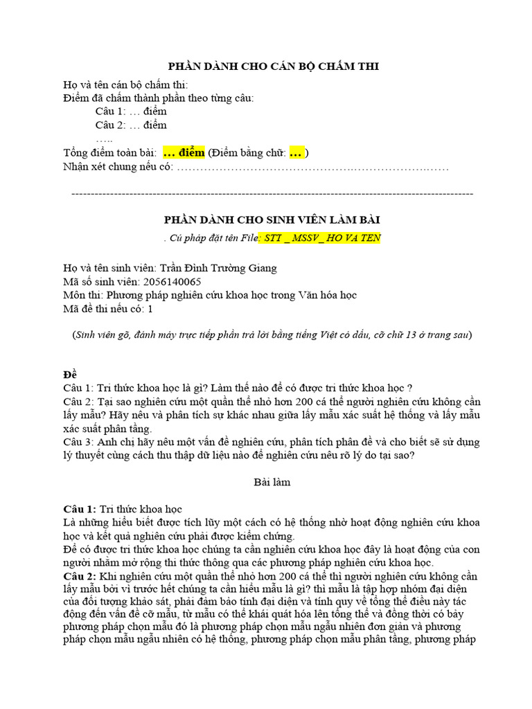 Thi CK PPNCKH | PDF