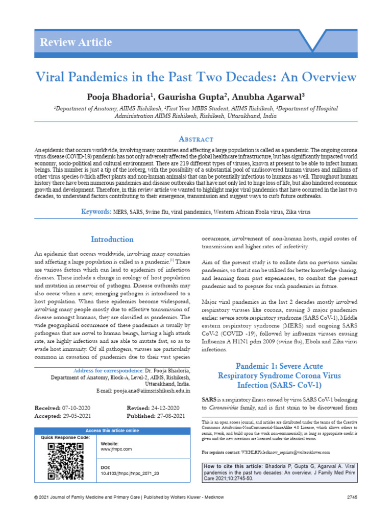 Overview of Recent Viral Pandemics | PDF | Influenza | Pandemic